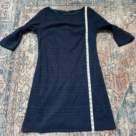 Jessica Howard Lace Overlay 3/4 Sleeve Elegant Navy Lace Sheath Dress Size 8 - Picture 8 of 11